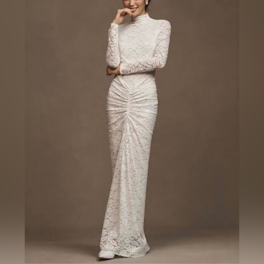 Ronny Kobo Scorpio Ruched Lace Maxi Dress